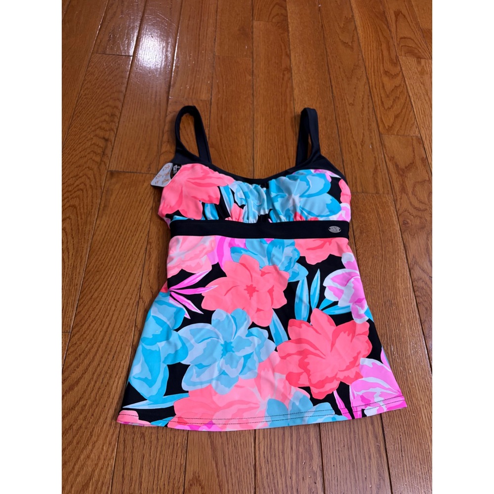 ZeroXposur Women Floral Tankini Top Neon Pink Blue UPF 30 Quick Dry Size S 8